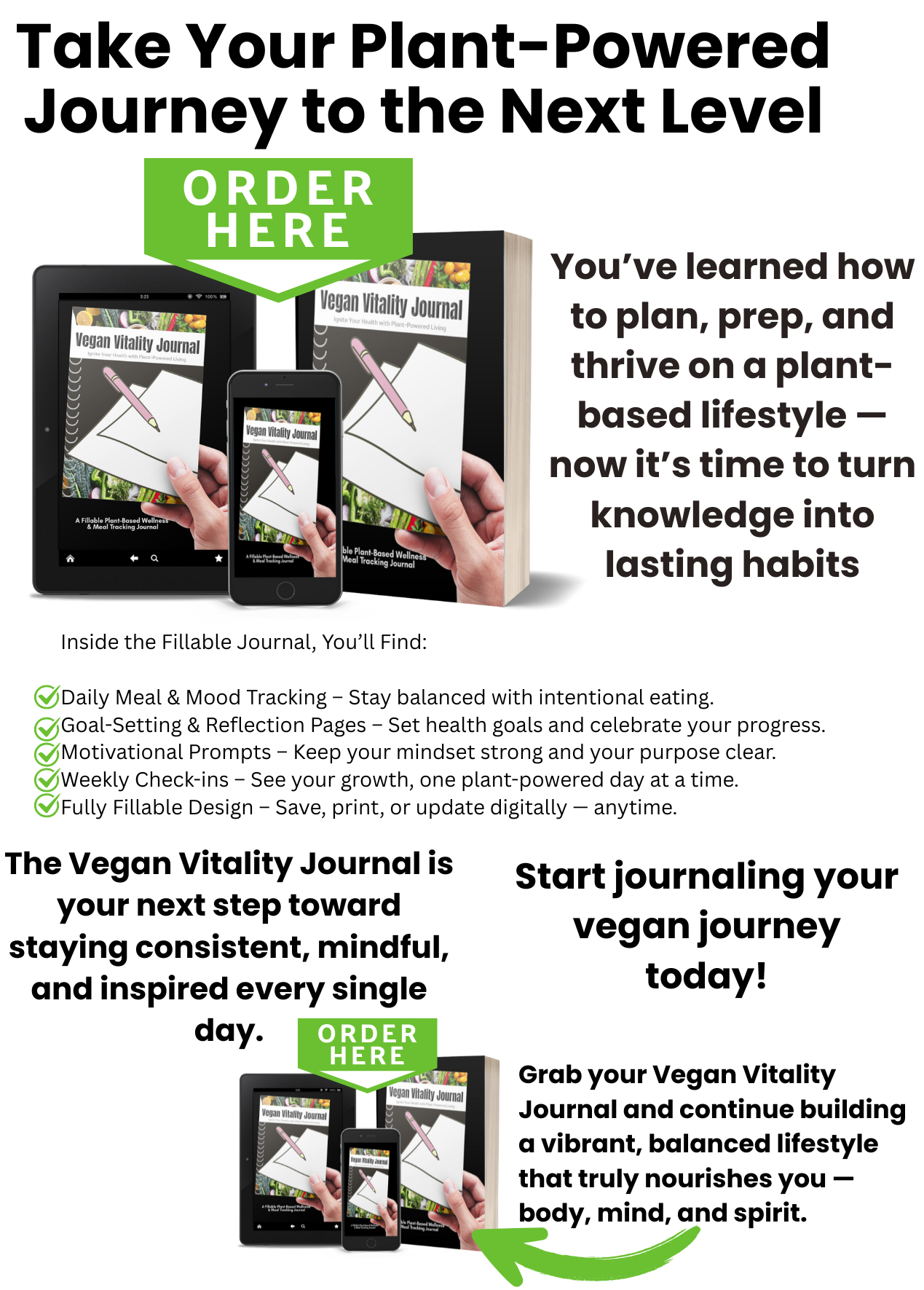 Vegan Vitality Journal cover — plant-based meal and wellness tracker